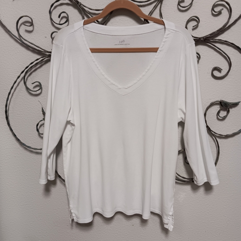 J. JILL Pima Cotton V-neck 3/4 sleeve white tee, XL